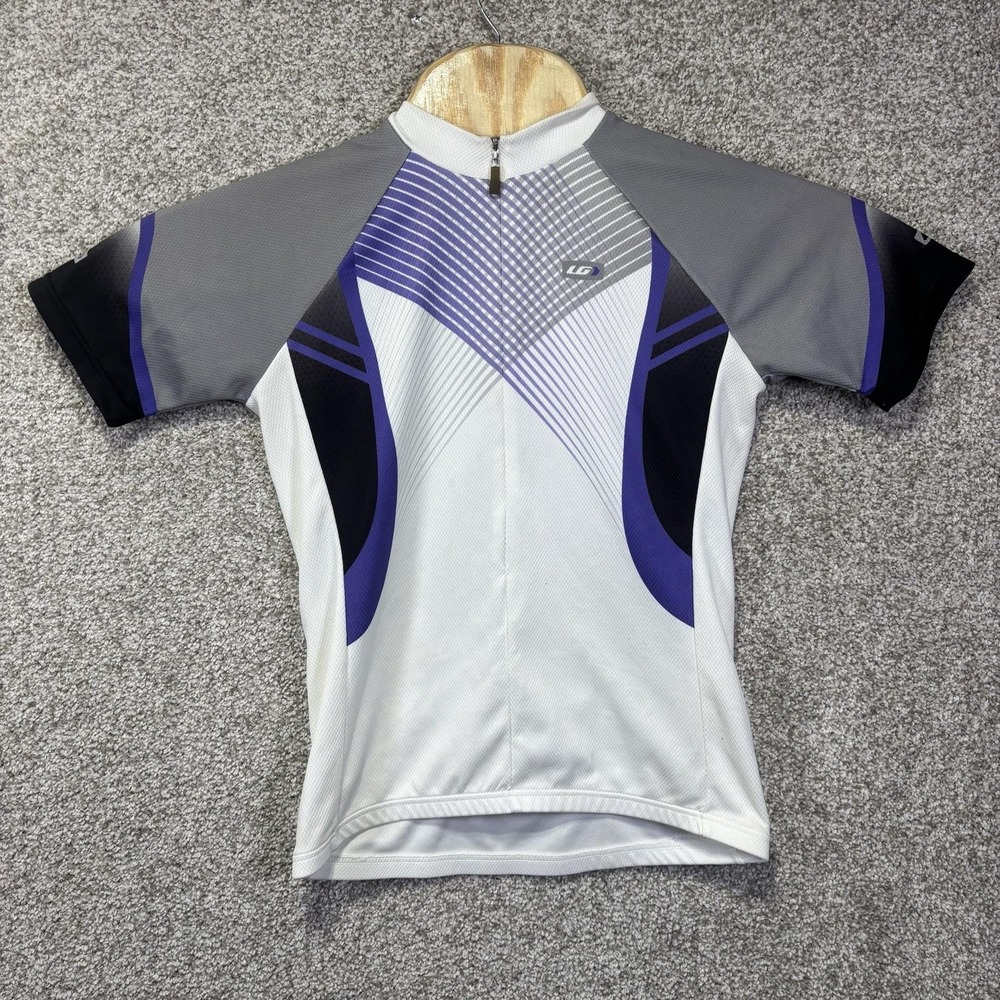 Garneau Cycling Jersey‎ Womens Medium White Gray Purple 1/4 Zip Short Sleeve